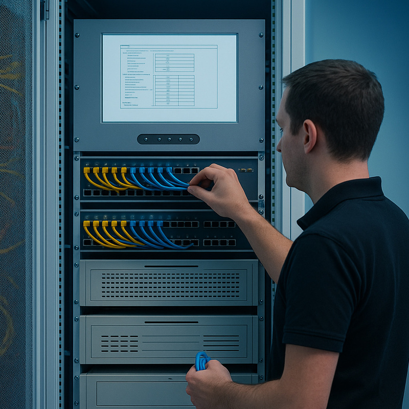 Person vor INTUS ACM Zutrittskontrollmanager als Rack