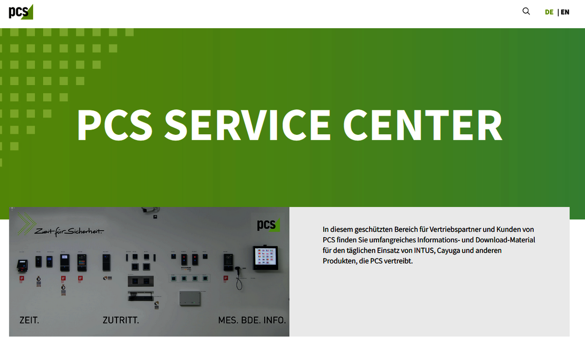 Login-Seite PCS Service Center