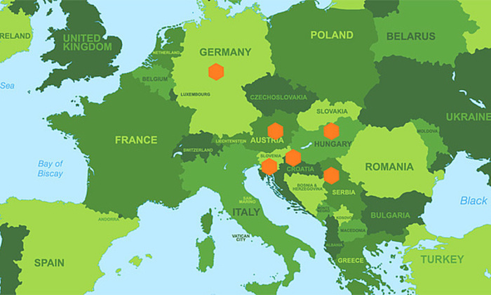 EU-Karte mit den PCS Servicestützpunkten
